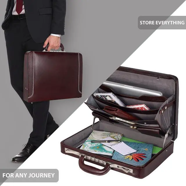 Alt view image 5 of 6 - Full Grain Leather Briefcase Attache Case For Unisex Size L18 x W4 x H12 Inches Luxury Briefcase Bag (Brown)