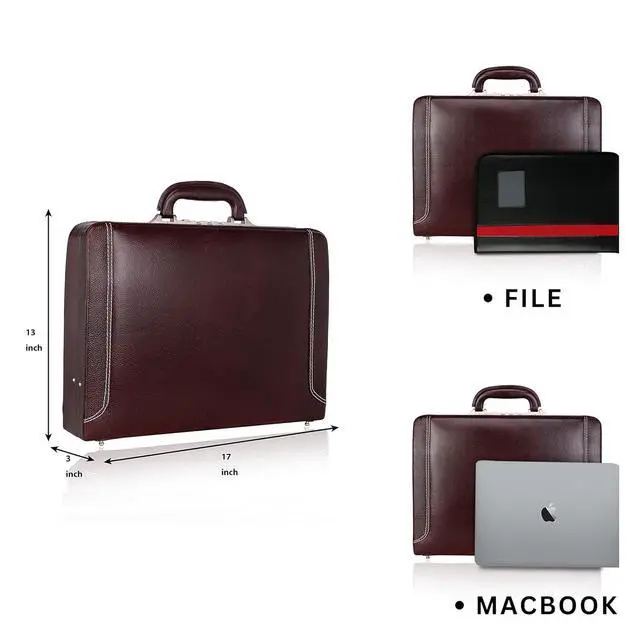 Alt view image 6 of 6 - Full Grain Leather Briefcase Attache Case For Unisex Size L18 x W4 x H12 Inches Luxury Briefcase Bag (Brown)