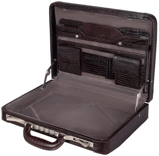 Main image of Full Grain Leather Briefcase Attache Case For Unisex Size L18 x W4 x H12 Inches Luxury Briefcase Bag (Croc Brown)