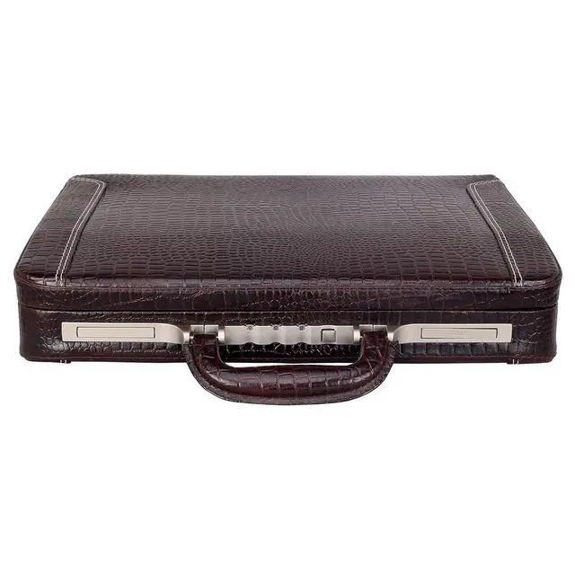 Alt view image 2 of 6 - Full Grain Leather Briefcase Attache Case For Unisex Size L18 x W4 x H12 Inches Luxury Briefcase Bag (Croc Brown)