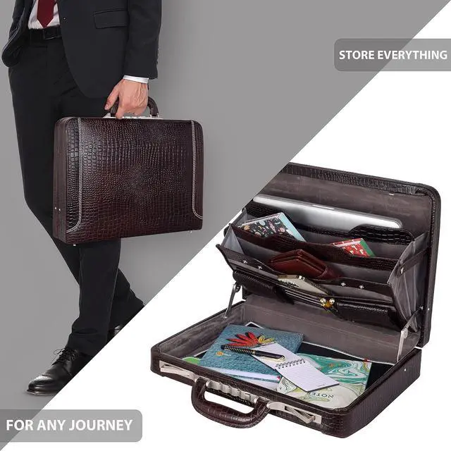 Alt view image 5 of 6 - Full Grain Leather Briefcase Attache Case For Unisex Size L18 x W4 x H12 Inches Luxury Briefcase Bag (Croc Brown)