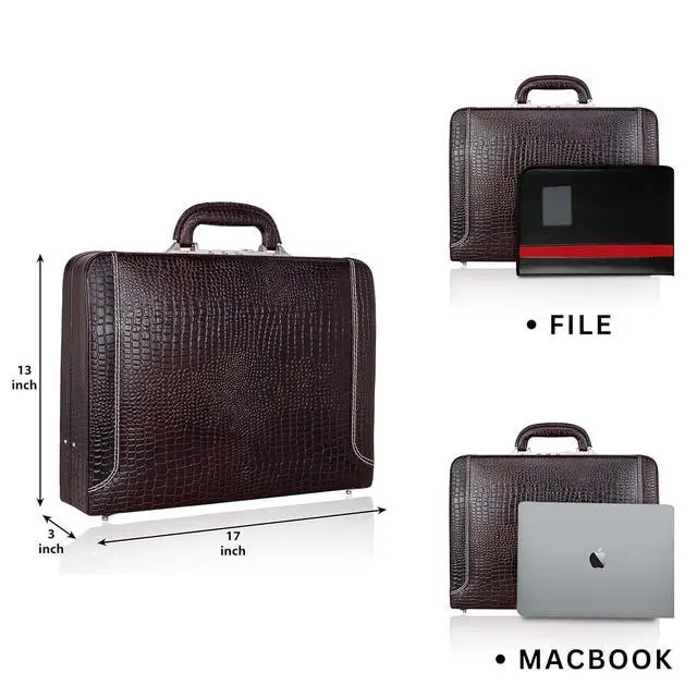 Alt view image 6 of 6 - Full Grain Leather Briefcase Attache Case For Unisex Size L18 x W4 x H12 Inches Luxury Briefcase Bag (Croc Brown)