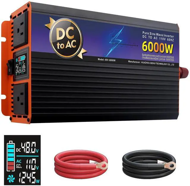 Main image of 2000W Continuous 6000W Peak Pure Sine Wave Inverter, 12V DC to 110V AC for RV, Truck, Solar Off-Grid, Home & Car, with LCD Display, Dual AC Outlets & Multi-Safety Protection (12, Volts (DC))
