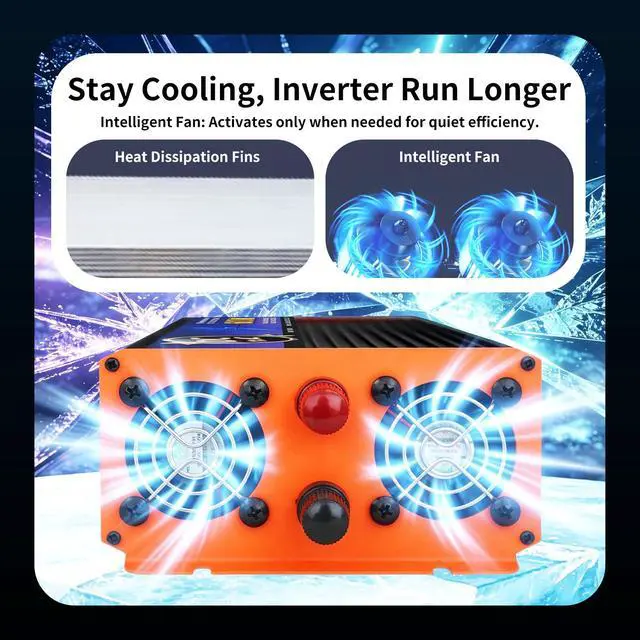 Alt view image 3 of 6 - 2000W Continuous 6000W Peak Pure Sine Wave Inverter, 12V DC to 110V AC for RV, Truck, Solar Off-Grid, Home & Car, with LCD Display, Dual AC Outlets & Multi-Safety Protection (12, Volts (DC))