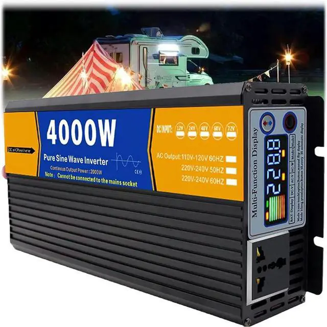 Main image of 4000W Pure Sine Wave Inverter 12V -72V DC to 120V/240V AC Power Inverter with 1 AC Outlets,LCD Display, Car Power Converter for Truck, Home, Vehicles, Boat