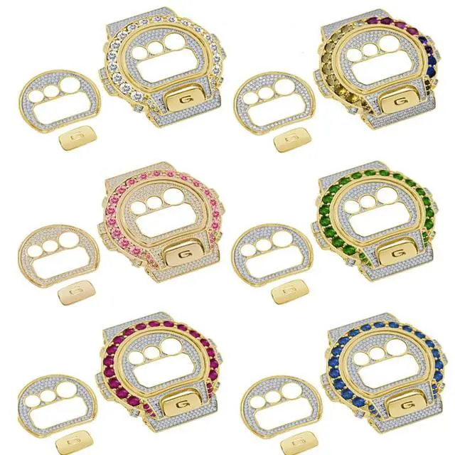 Alt view image 2 of 2 - VVS1/D Solitaire Zirconia Diamond 14K Gold Tone Compatible with Casio G-Shock DW6900 Watch Bezel +Face Plate +G Button Cover Case 3 Piece Set