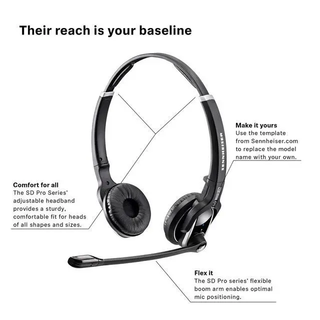 Alt view image 2 of 6 - SD Pro 2 (506008) - Double-Sided Multi Connectivity Wireless Headset for Desk Phone & Softphone/PC Connection, Ultra Noise-Cancelling Microphone (Black)