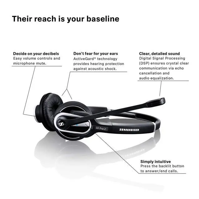 Alt view image 6 of 6 - SD Pro 2 (506008) - Double-Sided Multi Connectivity Wireless Headset for Desk Phone & Softphone/PC Connection, Ultra Noise-Cancelling Microphone (Black)