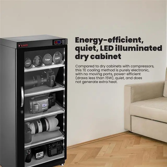 Alt view image 5 of 6 - 125L Dehumidifying Dry Cabinet Box, Digital Control Noiseless and Energy Saving, 5 Layers for DSLR/Mirrorless Camera Lens and Electronic Equipment Storage,Temperature Humidity LED Dual Screen