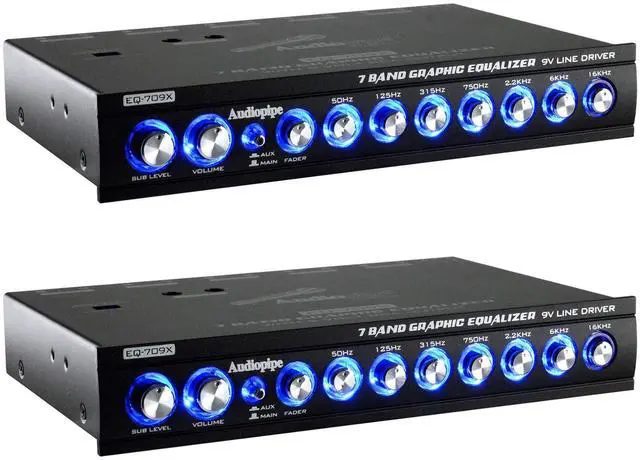 Main image of EQ-709X 7 Band 9 Volt Universal Half DIN Graphic Car Audio Equalizer for Car Stereo Sound System Subwoofer Speakers (2 Pack)
