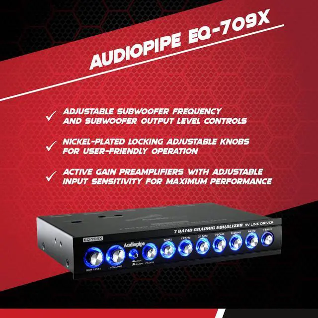 Alt view image 2 of 6 - EQ-709X 7 Band 9 Volt Universal Half DIN Graphic Car Audio Equalizer for Car Stereo Sound System Subwoofer Speakers (2 Pack)