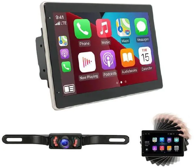 Main image of 10in Double Din Car Stereo with Rotatable Touch Screen, Android 13 | with Wireless Carplay Android Auto, Car Audio Receiver with Bluetooth Wifi Mirror Link SWC + Backup Camera