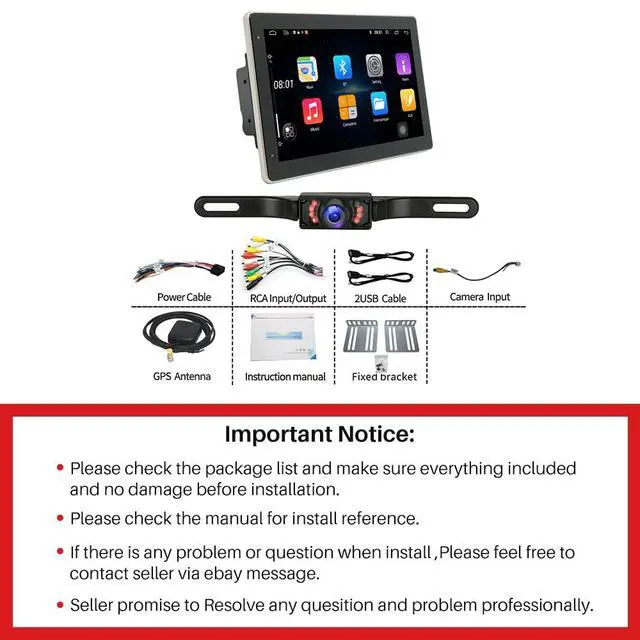 Alt view image 2 of 6 - 10in Double Din Car Stereo with Rotatable Touch Screen, Android 13 | with Wireless Carplay Android Auto, Car Audio Receiver with Bluetooth Wifi Mirror Link SWC + Backup Camera