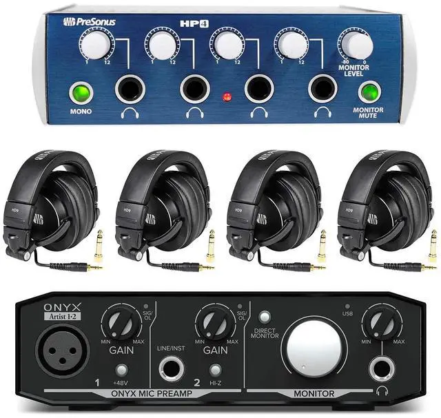 Main image of Bundle: HP4 Headphone Amplifier Bundle with (4) HD9 Studio Headphones and 2x2 USB Audio Recording Studio Interface (2 Items)