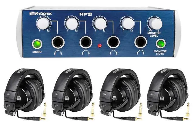 Alt view image 2 of 5 - Bundle: HP4 Headphone Amplifier Bundle with (4) HD9 Studio Headphones and 2x2 USB Audio Recording Studio Interface (2 Items)