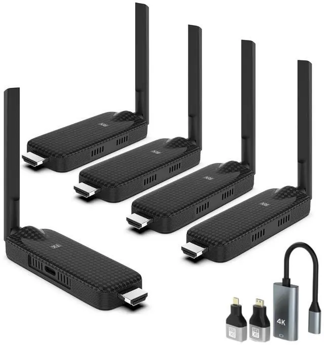 Main image of Wireless, 4 Receiver and Transmitter USB-C Extender Kit, 50m Long-Range, Plug & Play, Dual Antennas, 2.4G/5G, No Lag, Multi-Screen Display, for TV, Projector, Monitor, PC, Laptop, PS4