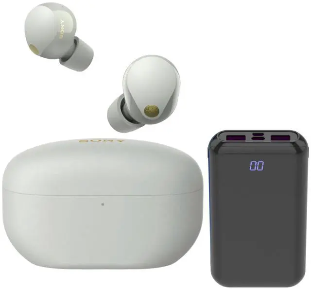 Main image of WF-1000XM5 Truly Wireless Noise-Canceling Earbuds (Silver) Bundle | Noise-canceling Accessory, Best Noise Cancellation, Multi Noise Sensor technology, (2 items)