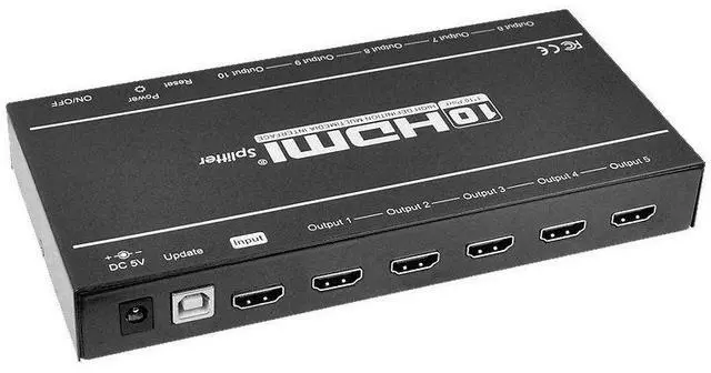 Main image of 4K 1x10 HDMI Splitter - 4K & 1080p, HDMI Deep Color, 3D, Plug & Play (CE-H21Q11-S1) | Send one HDMI source to 10 displays at 1080p; EDID help mixed-resolution displays stay compatible