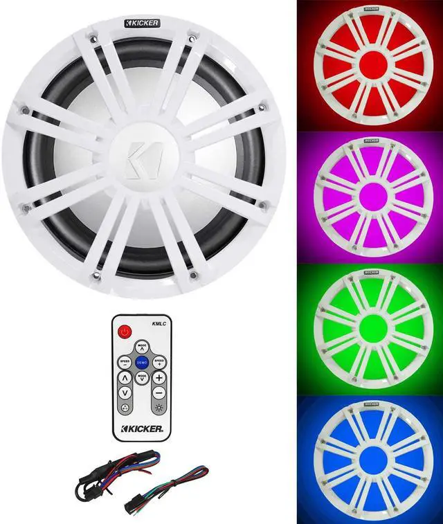 Main image of Bundle: Kicker 45KMF102 10" RMS Marine Boat Subwoofer Bundle with 45KMG10W 10" White Grille w/LED Subwoofer & 41KMLC KMLC LED Light Controller (3 Items)