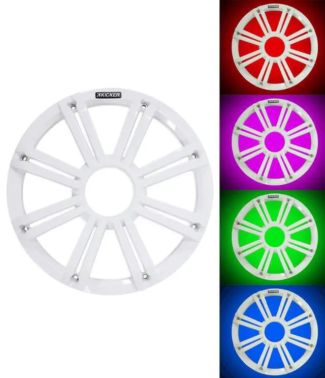 Alt view image 5 of 6 - Bundle: Kicker 45KMF102 10" RMS Marine Boat Subwoofer Bundle with 45KMG10W 10" White Grille w/LED Subwoofer & 41KMLC KMLC LED Light Controller (3 Items)