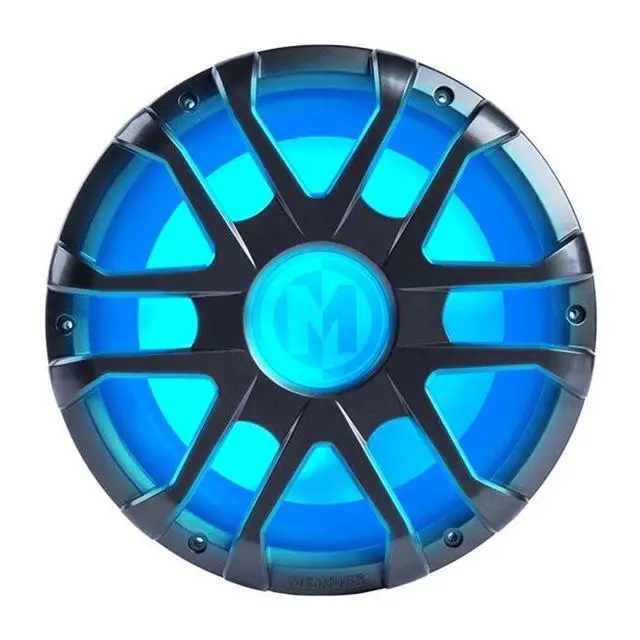 Alt view image 2 of 6 - MM1224 12 in Marine Subwoofer Grill Bundle | 12 in marine subwoofer with integrated RGB LEDs and selectable 2 or 4 ohm impedance, plus white MXA12GW 12 in grill