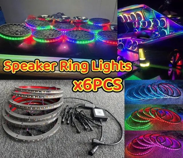 Alt view image 3 of 6 - 6PCS 10" RGB Dream Color Speaker Ring Lights for Car Truck | Chasing Speaker Rings Lights for Coaxial audio, Suitable for Car Truck Boat Slingshot, with Bluetooth Remote Music Dance Sync