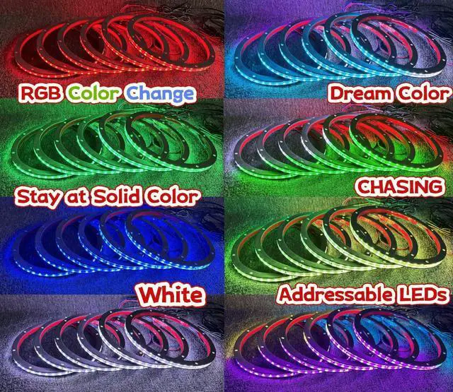 Alt view image 4 of 6 - 6PCS 10" RGB Dream Color Speaker Ring Lights for Car Truck | Chasing Speaker Rings Lights for Coaxial audio, Suitable for Car Truck Boat Slingshot, with Bluetooth Remote Music Dance Sync