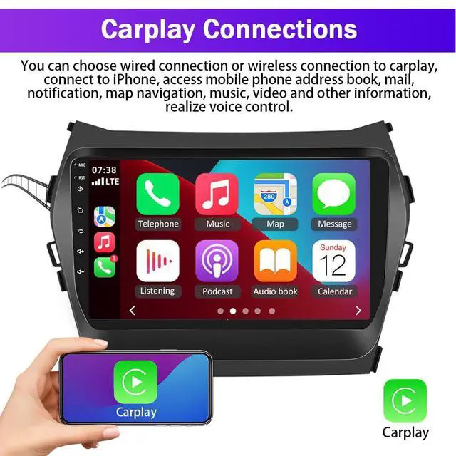 Alt view image 4 of 6 - Android 13 Car Stereo for Hyundai Santa Fe IX45 2013-2018, 9" Touchscreen | with Wireless CarPlay & Android Auto, Double Din Car Radio w/Bluetooth GPS WiFi FM SWC Backup Camera