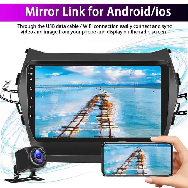 Alt view image 5 of 6 - Android 13 Car Stereo for Hyundai Santa Fe IX45 2013-2018, 9" Touchscreen | with Wireless CarPlay & Android Auto, Double Din Car Radio w/Bluetooth GPS WiFi FM SWC Backup Camera