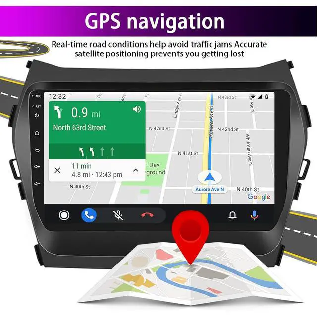 Alt view image 6 of 6 - Android 13 Car Stereo for Hyundai Santa Fe IX45 2013-2018, 9" Touchscreen | with Wireless CarPlay & Android Auto, Double Din Car Radio w/Bluetooth GPS WiFi FM SWC Backup Camera