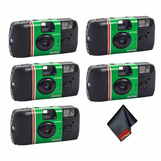 Main image of QuickSnap Flash 400 Disposable Camera 5-Pack 27 Exposures Bundle | For Parties, Travel & Everyday Snapshots | Includes Cleaning Cloth