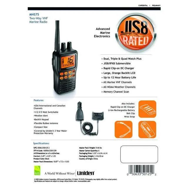 Alt view image 2 of 3 - MHS75 HH VHF w/Li-Ion Battery DC Charger Only