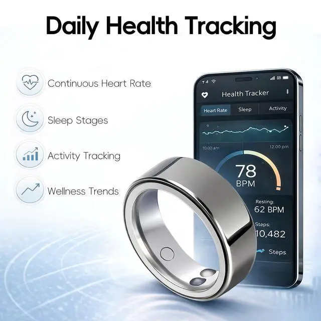 Alt view image 3 of 6 - Gen 2 Lite Smart Ring for Men Women: Health, Fitness & Sleep Monitor, Heart Rate, Temp, Vibration, 5ATM Waterproof, iOS Android, Gift (Titanium Grey, 7)