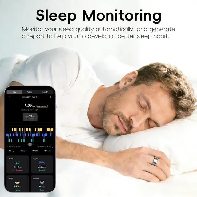 Alt view image 4 of 6 - Gen 2 Lite Smart Ring for Men Women: Health, Fitness & Sleep Monitor, Heart Rate, Temp, Vibration, 5ATM Waterproof, iOS Android, Gift (Titanium Grey, 7)