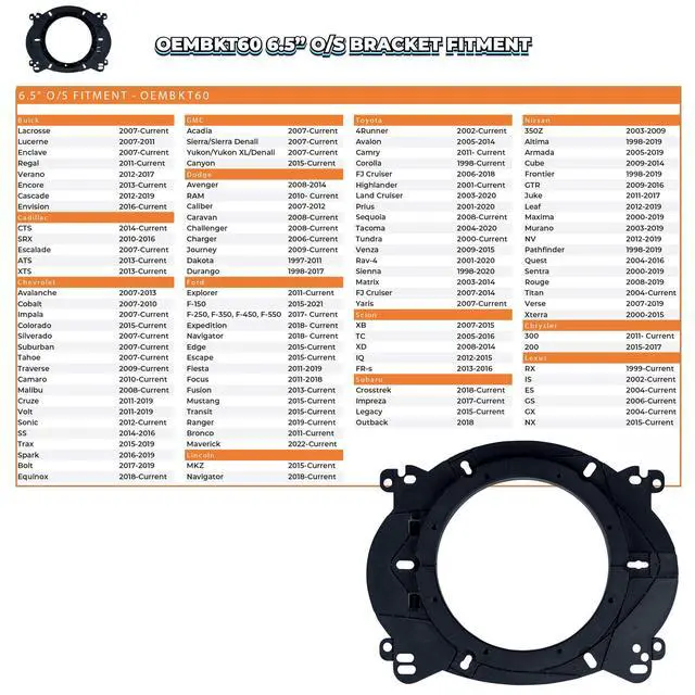 Alt view image 6 of 6 - PRX60S Power Reference Series 6.5" 2-Ohm Oversized Shallow 2-Way Speakers with Swivel Tweeters with OEMBKT60 Vehicle Specific 6 1/2"" Speaker Adaptors