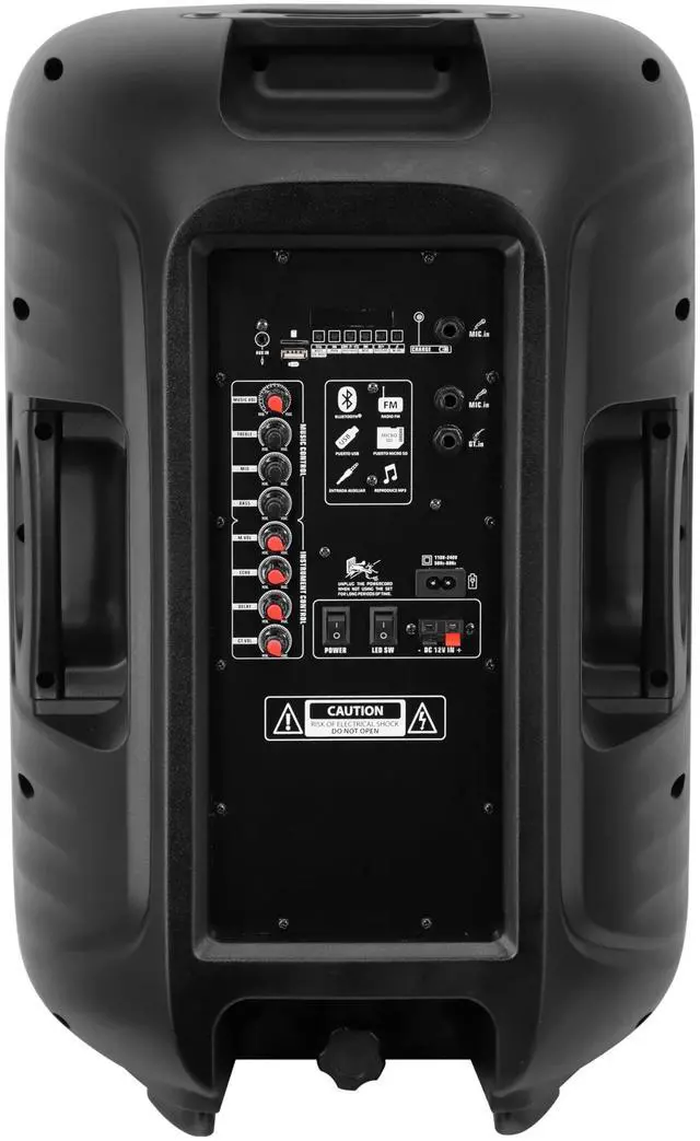 Alt view image 5 of 6 - IQ Sound IQ-4715DJBT 15-inch Portable Bluetooth Speaker w/ True Wireless Stereo, LED Light Show, FM Radio, Tripod, Mic, SD/USB/AUX/Mic Input, Rechargeable Battery, EQ Controls, 80W Power, Carry Handle
