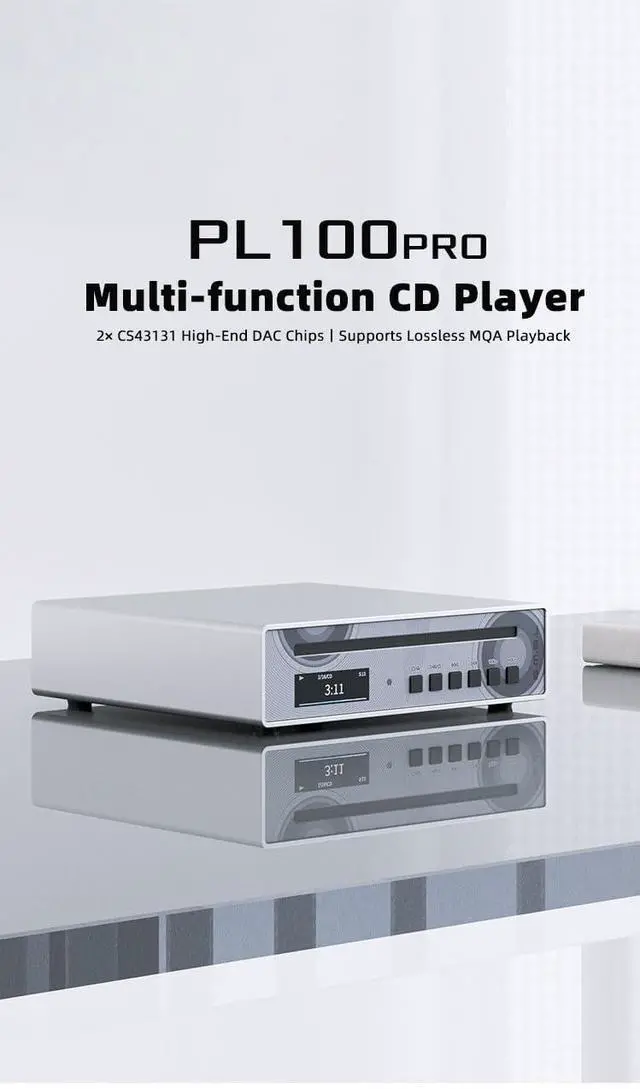 Alt view image 4 of 6 - SMSL PL100 PRO Multi-Function CD Player 2X CS43131 High-End DAC Chips Supports Lossless MQA Playback with Remote Control (Silver)