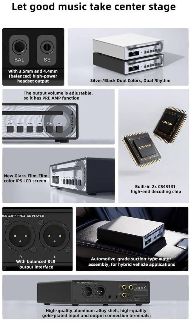 Alt view image 5 of 6 - SMSL PL100 PRO Multi-Function CD Player 2X CS43131 High-End DAC Chips Supports Lossless MQA Playback with Remote Control (Silver)