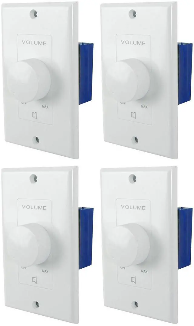 Main image of VOL70200 70V/100V Wall Zone Volume Controller, 1-Gang, 4-Pack | 12-Step Attenuation, Detachable Euro-Block Terminal, Multi-Zone, Dust Protected, Bakelite Knob, 200W, White