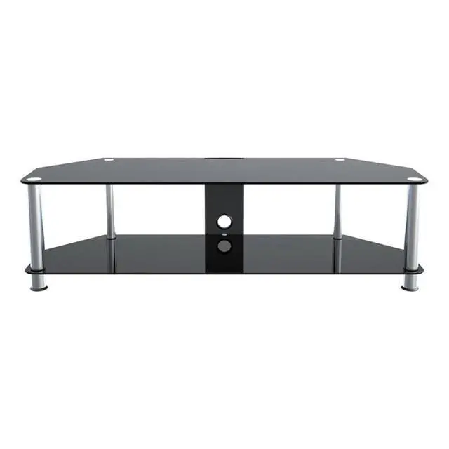 Alt view image 3 of 6 - Black Glass TV Stand with Chrome Legs, Cable Management and Two Lower Glass Shelves, for TVs up to 65 Inch and 132 lbs, 44 lb Shelf Capacity, SDC1400CM-A