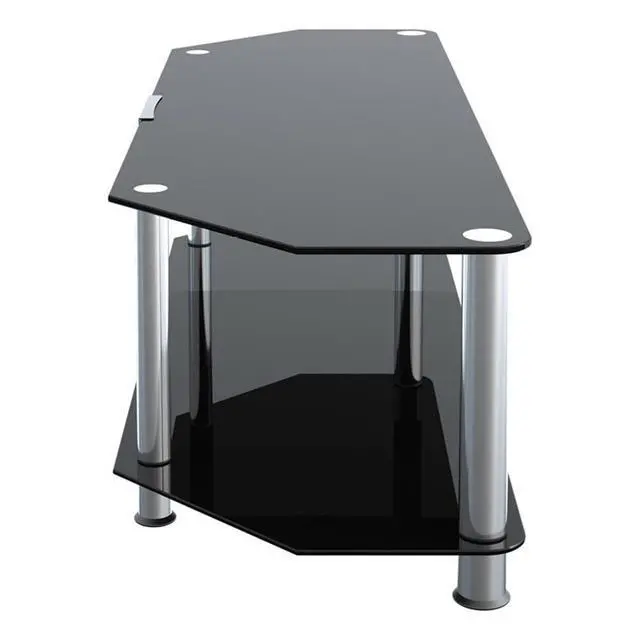 Alt view image 4 of 6 - Black Glass TV Stand with Chrome Legs, Cable Management and Two Lower Glass Shelves, for TVs up to 65 Inch and 132 lbs, 44 lb Shelf Capacity, SDC1400CM-A