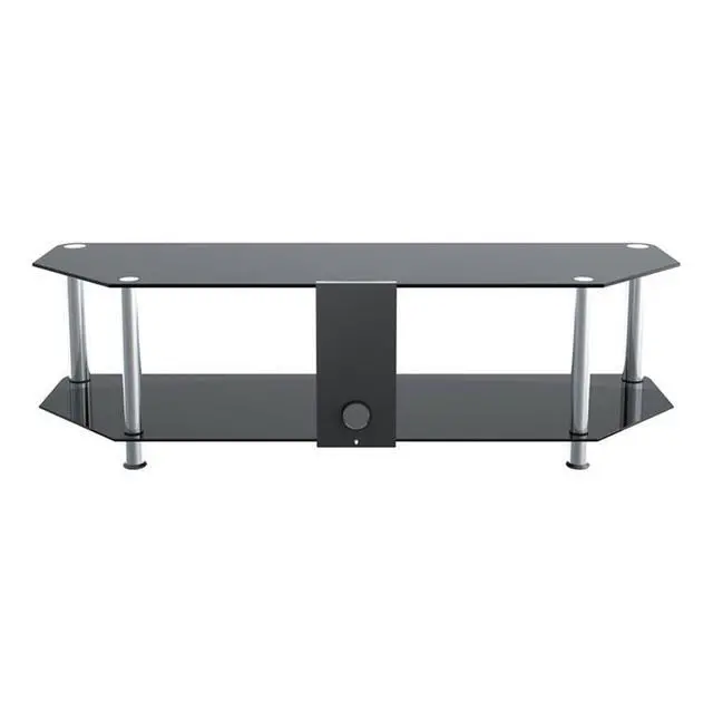 Alt view image 5 of 6 - Black Glass TV Stand with Chrome Legs, Cable Management and Two Lower Glass Shelves, for TVs up to 65 Inch and 132 lbs, 44 lb Shelf Capacity, SDC1400CM-A