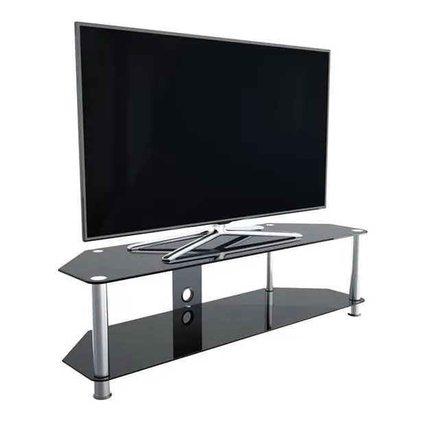 Alt view image 6 of 6 - Black Glass TV Stand with Chrome Legs, Cable Management and Two Lower Glass Shelves, for TVs up to 65 Inch and 132 lbs, 44 lb Shelf Capacity, SDC1400CM-A