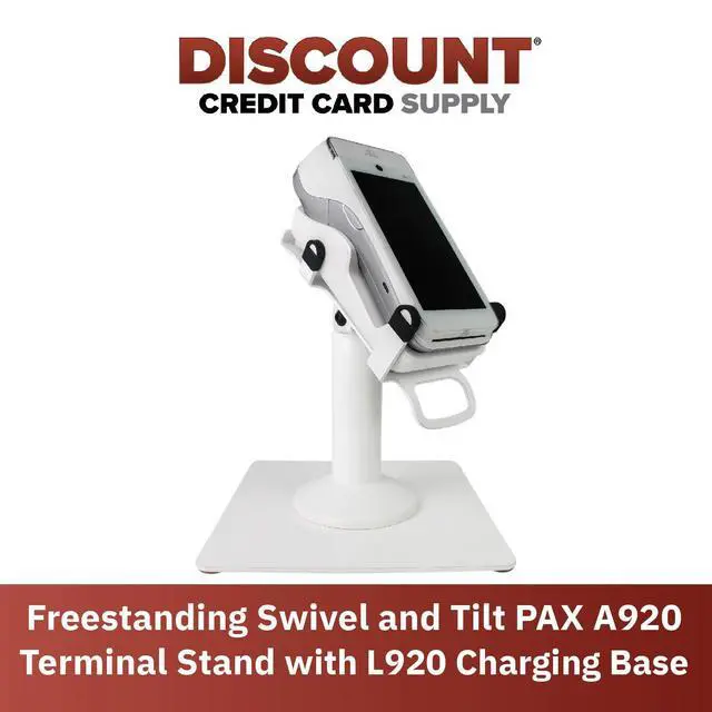 Alt view image 2 of 6 - DCCStands Freestanding Swivel and Tilt Pax A920 Terminal Stand with L920 Charging Base (White)