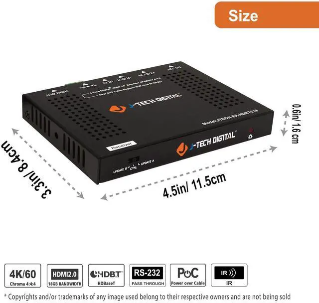 Alt view image 2 of 6 - HDBaseT 4K@60HZ HDMI Extender 4K@60HZ 4:4:4, HDMI 2.0 Over Single Cable CAT5e/6A up to 230ft (1080P) 131ft(4K) Supports HDMI 2.0 18Gbps, HDR, HDCP 2.2, RS232, Bi-Directional IR