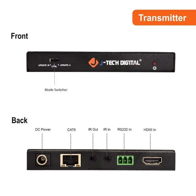 Alt view image 4 of 6 - HDBaseT 4K@60HZ HDMI Extender 4K@60HZ 4:4:4, HDMI 2.0 Over Single Cable CAT5e/6A up to 230ft (1080P) 131ft(4K) Supports HDMI 2.0 18Gbps, HDR, HDCP 2.2, RS232, Bi-Directional IR
