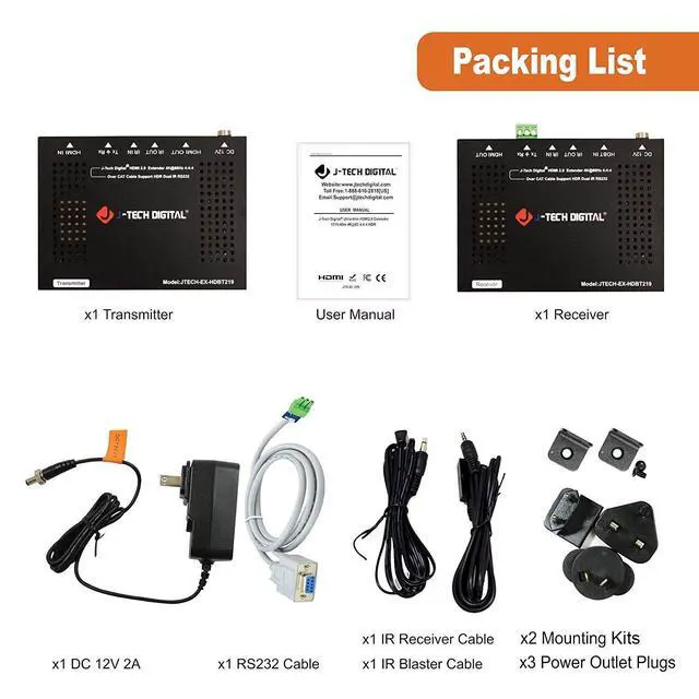 Alt view image 6 of 6 - HDBaseT 4K@60HZ HDMI Extender 4K@60HZ 4:4:4, HDMI 2.0 Over Single Cable CAT5e/6A up to 230ft (1080P) 131ft(4K) Supports HDMI 2.0 18Gbps, HDR, HDCP 2.2, RS232, Bi-Directional IR