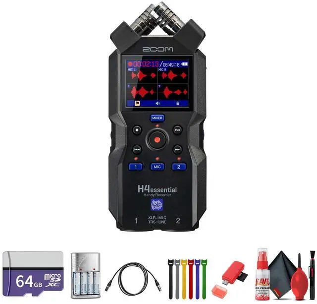 Main image of H4essential 4-Track 32-Bit Float Portable Audio Recorder Bundle | For Music, Video & Field Recording + 64GB microSDXC Memory Card