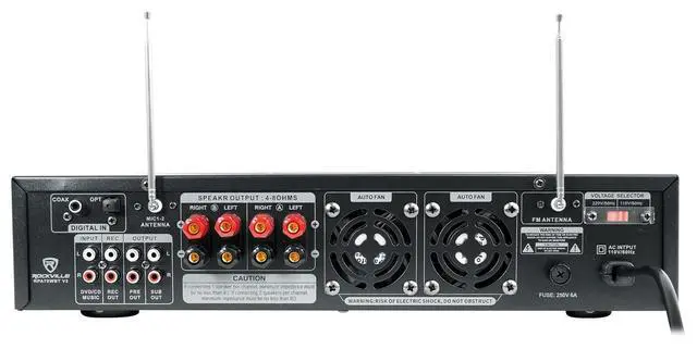 Alt view image 3 of 6 - RPA70WBT V2 Commercial Receiver with 4 White Wall Speakers, Mics | 1000W Peak/250W RMS, Bluetooth/USB, 2 VHF Wireless Mics, RockSlim 5.25" Slim Speakers, For Restaurant/Bar/Cafe, 7-Items