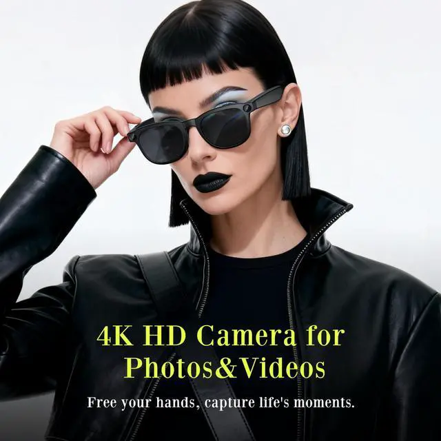 Alt view image 2 of 6 - Latest AI Smart Glasses with 4K Camera Hands-Free Video Recording, Open-Ear Audio & Wireless Connection for Vlog, Driving, Outdoor, Daily Life,Midnight Black